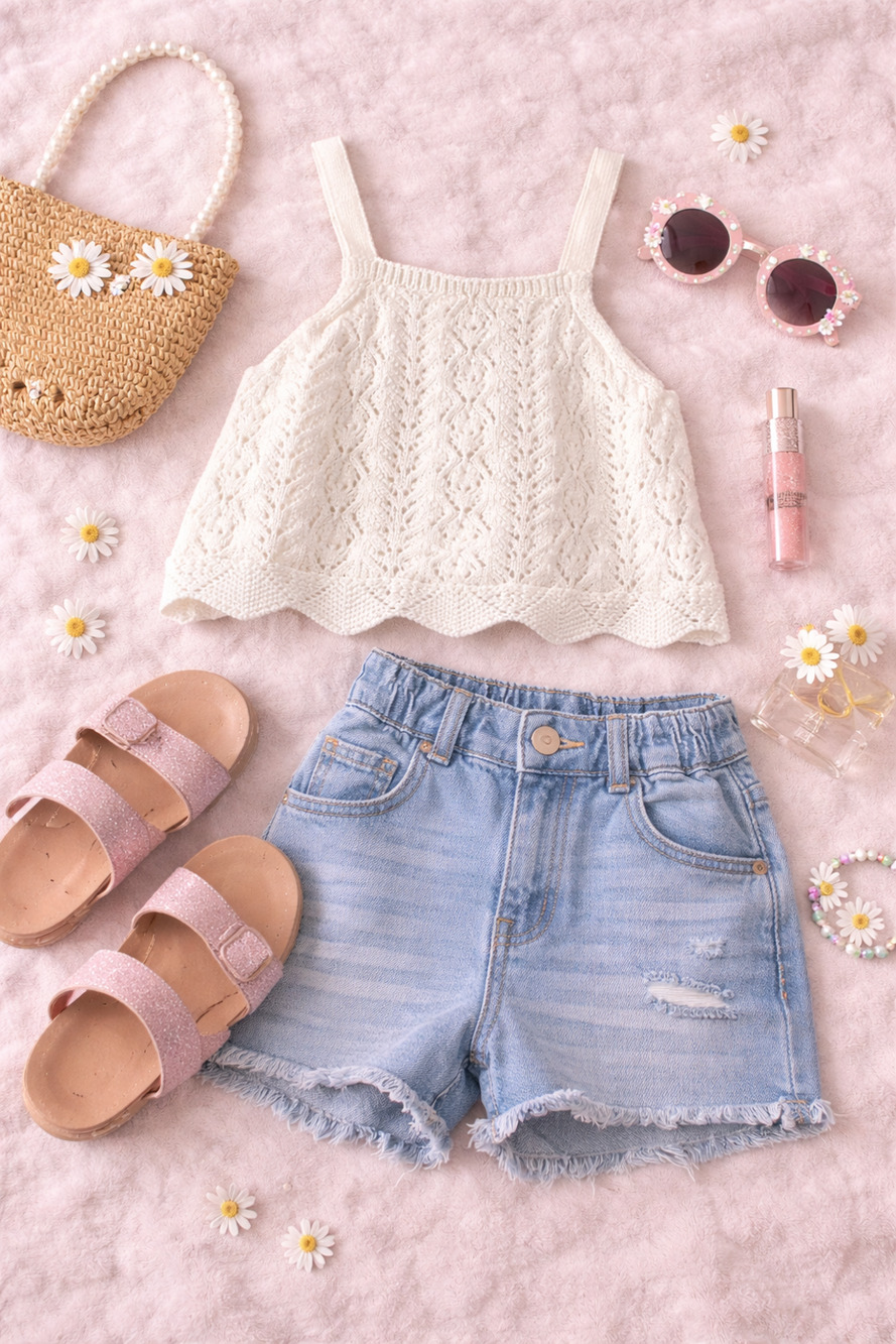 Zara Girl's Knit Crochet Cropped Tank Top Sleeveless White Size 9-10 yr